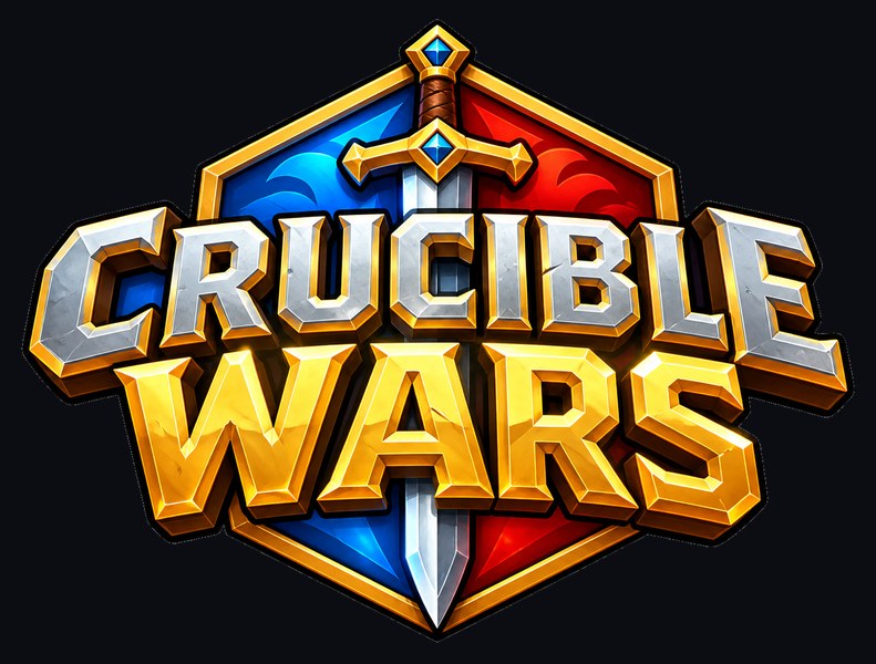 Crucible Wars logo with game title art